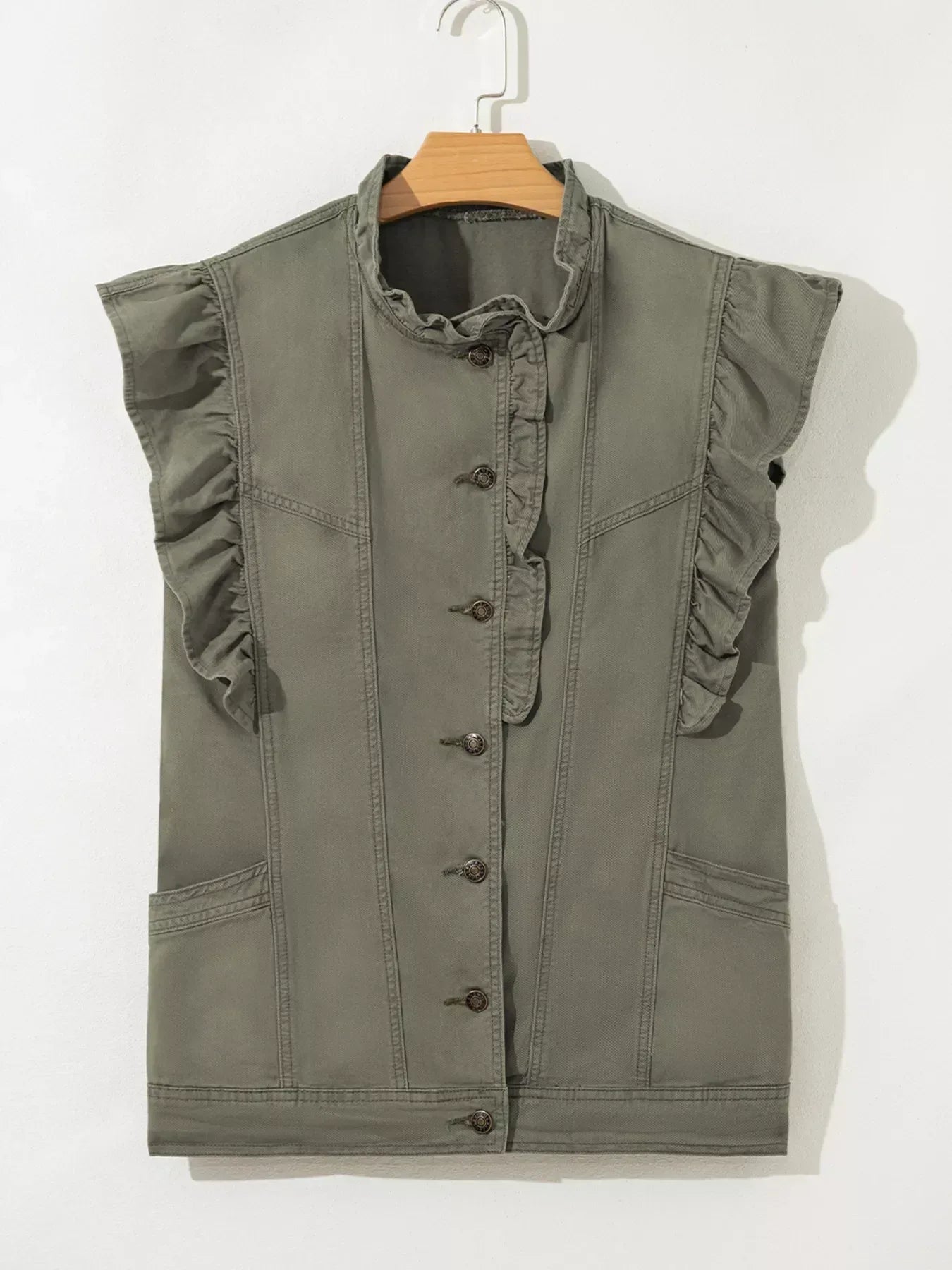 Ruffled Patchwork Denim Jacket Vest - DAVERRI FASHIONS