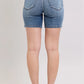 Judy Blue Button Fly Mid Length Denim Shorts W/ Destroy Shorts