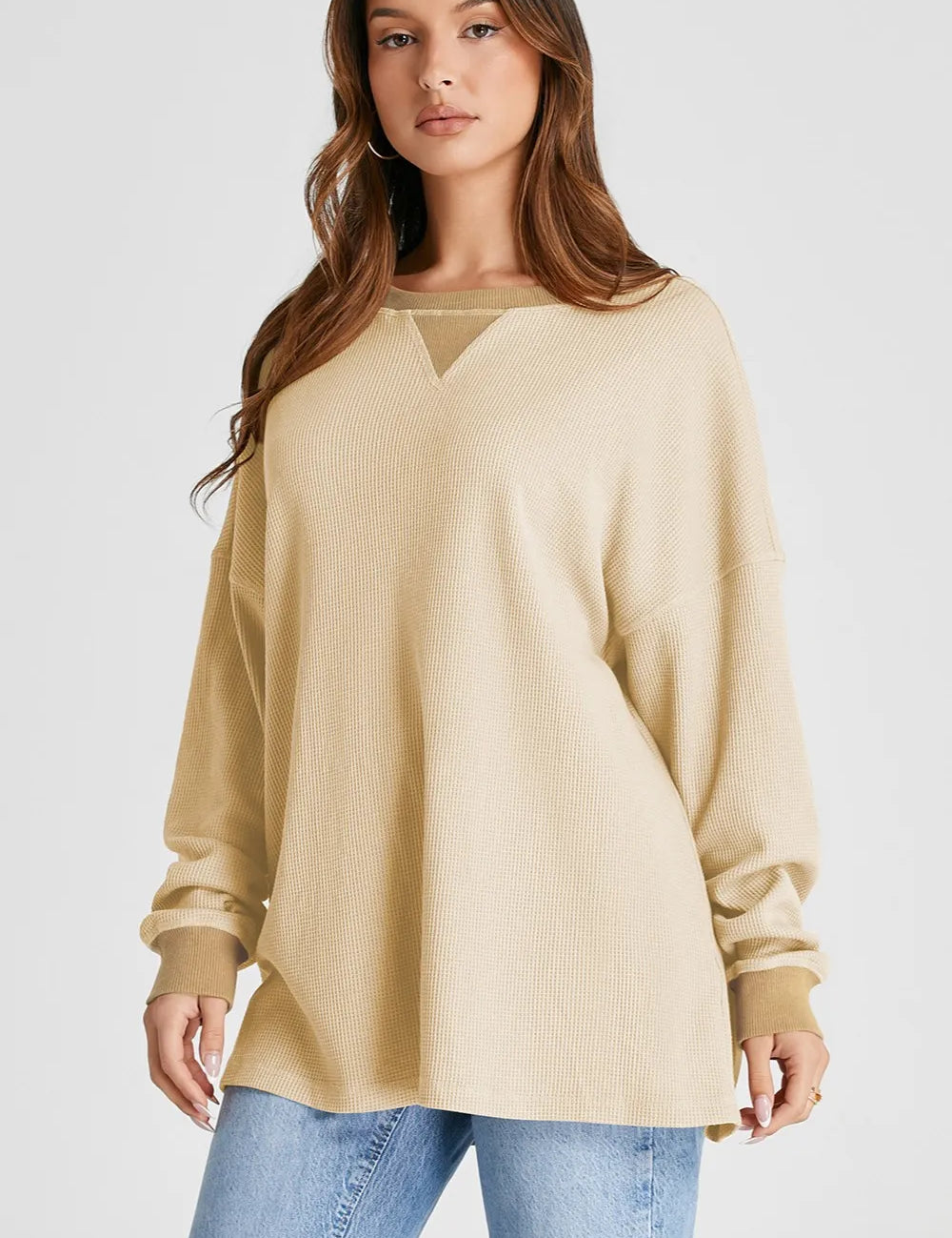 Dust Storm Waffle-Knit Long Sleeve Sweatshirt | Sweatshirts Daverri Fashions