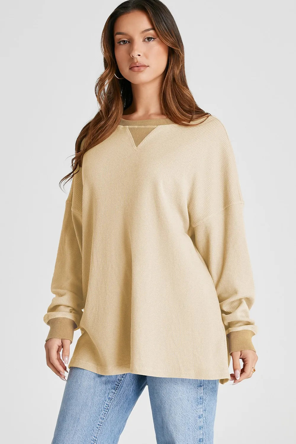 Dust Storm Waffle-Knit Long Sleeve Sweatshirt | Sweatshirts Daverri Fashions