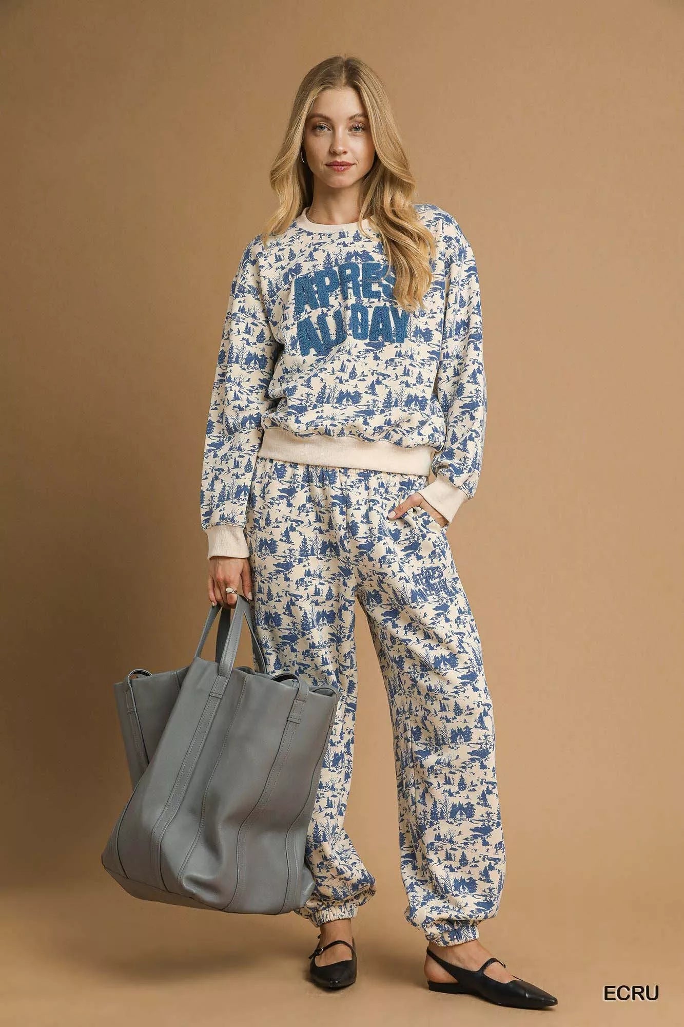 Umgee Scenic Print Casual Sweatpants Ecru | Sweatpants Daverri Fashions
