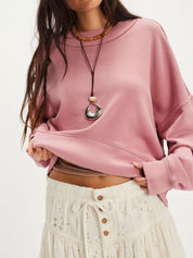Pink Exposed Seam Dropped Shoulder Sweatshirt | Sweatshirts Daverri Fashions