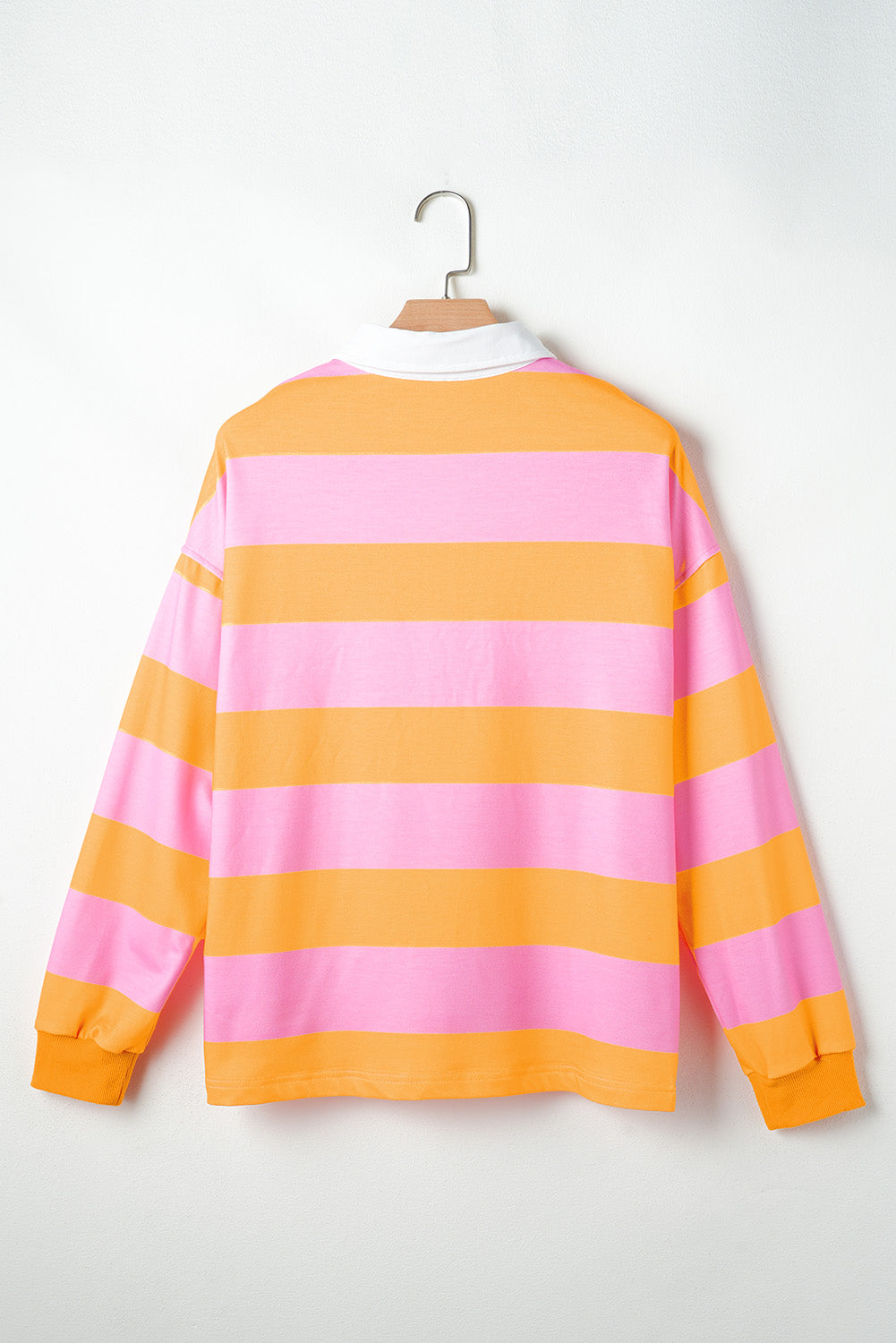 Yellow Stripe Color Block Polo Collar Sweatshirt | Sweatshirts Daverri Fashions