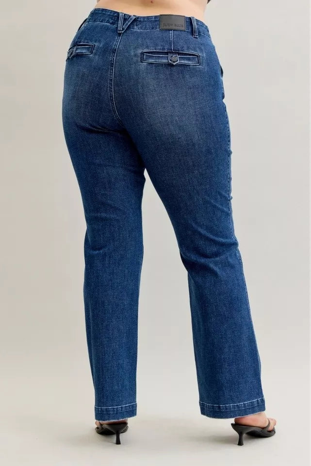 Judy Blue Full Size Mid Rise Bootcut Jeans with Welt Pockets Plus Size | Jeans Daverri Fashions