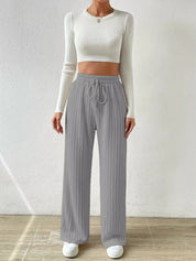 Gray Drawstring Wide Leg Pants | Lounge Pants Daverri Fashions