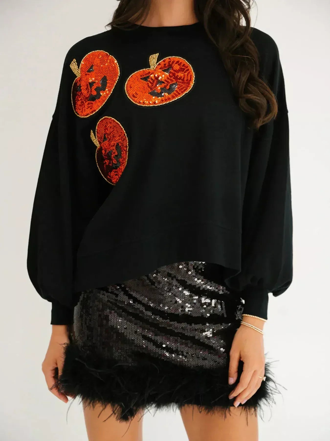 Halloween Pumpkin Round Neck Sweatshirt - DAVERRI FASHIONS