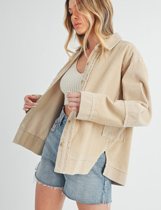 Aemi + Co Side Slit Exposed Seam Button Up Corduroy Jacket Jackets