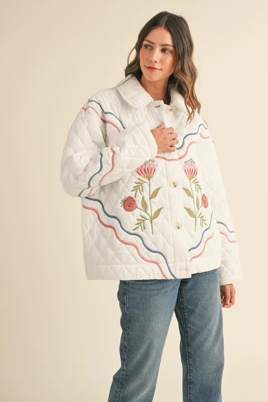 MABLE Floral Multi Color Embroidered Quilted Jacket