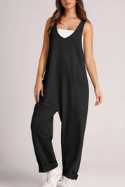 Black Lovelet V-Neck Wide Strap Overalls | Overalls Daverri Fashions