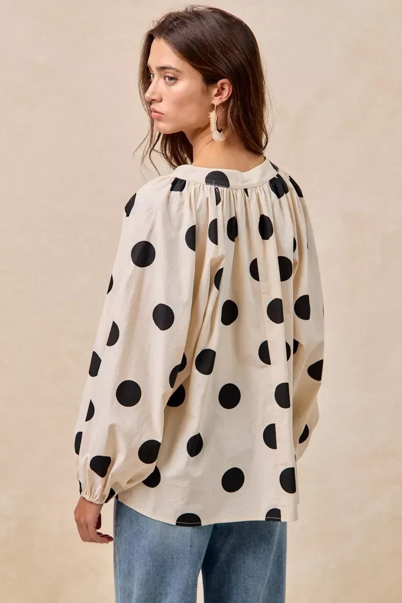 BiBi Polka Dot Exaggerated Balloon Sleeves Blouse - DAVERRI FASHIONS