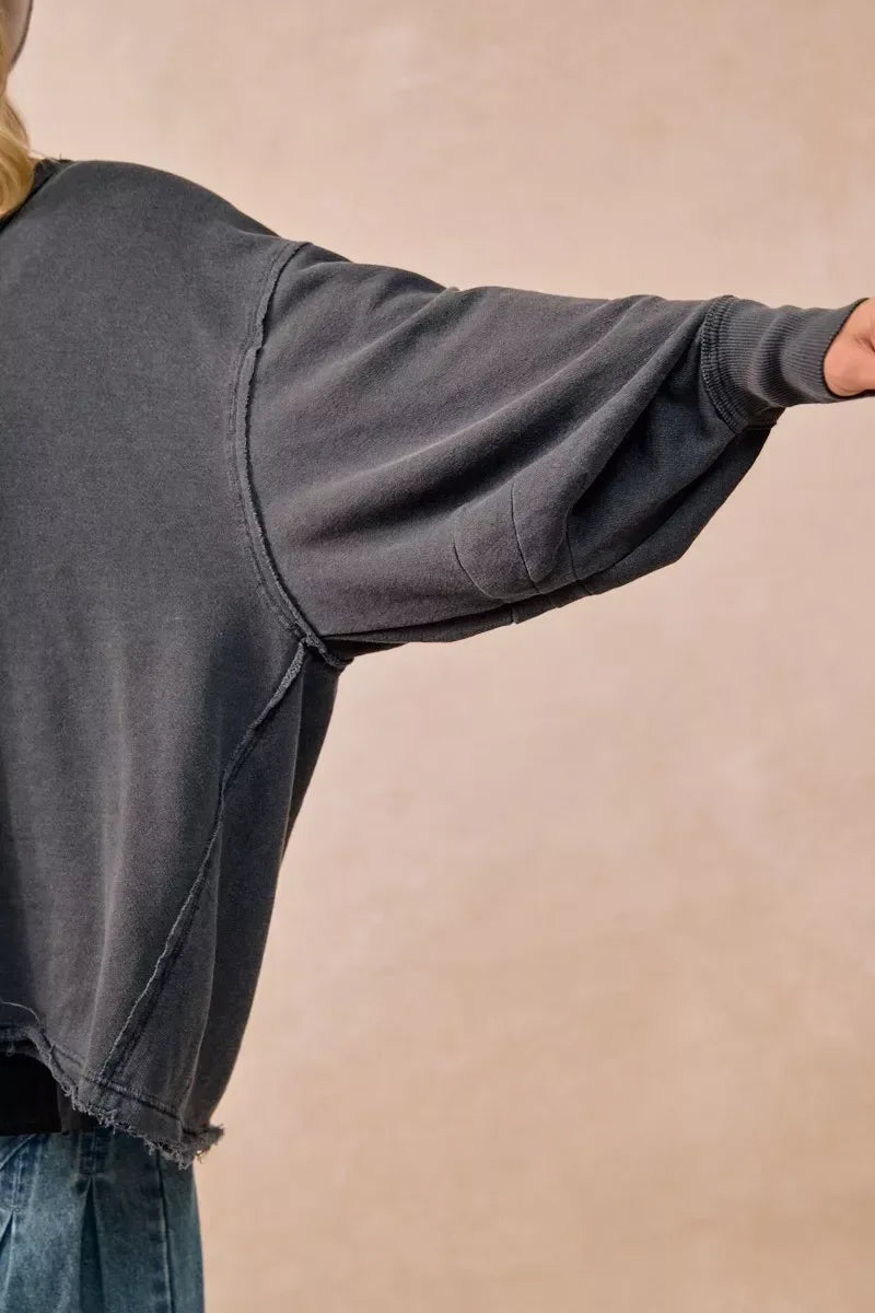 BiBi Mineral Washed French Terry Oversized Sweatshirt - DAVERRI FASHIONS