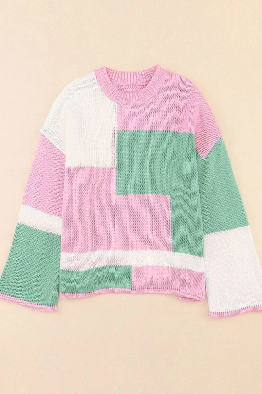 Daverri Fashions pastel colorblock geometric ribbed sweater