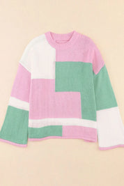 Daverri Fashions pastel colorblock geometric ribbed sweater
