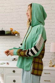 BiBi Plaid With Stripes Mix Match French Terry Hoodie | Hoodies Daverri Fashions