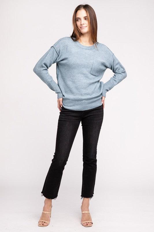 Zenana Hi-Low Hem Round Neck Sweater Sweaters