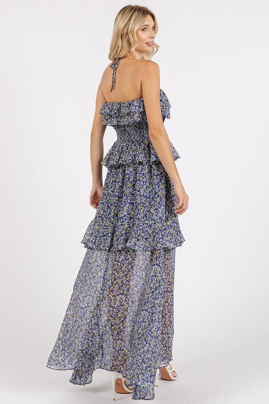 Mittoshop Ruffled Smocked Floral Halter Neck Maxi Dress | Daverri Fashions
