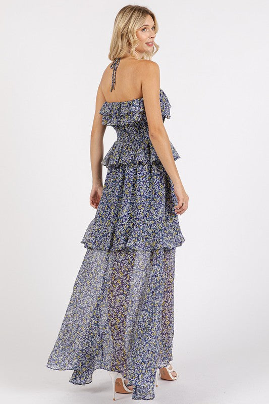 Mittoshop Ruffled Smocked Floral Halter Neck Maxi Dress