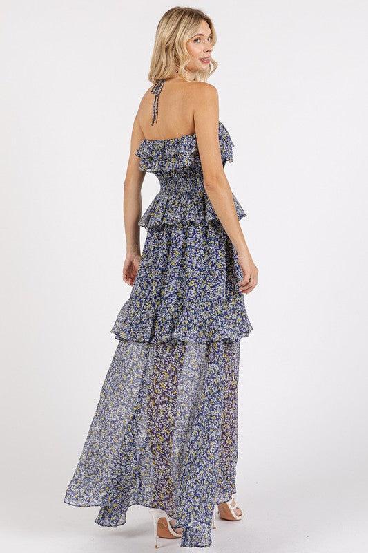 Mittoshop Ruffled Smocked Floral Halter Neck Maxi Dress - DAVERRI FASHIONS