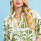 Umgee Leafy Damask Print Blouse with Contrast Scalloped Trim Detail - DAVERRI FASHIONS