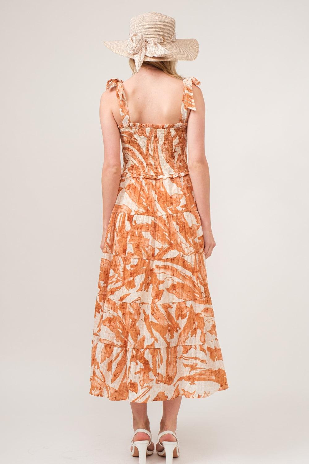 And The Why Tie Shoulder Smocked Midi Tiered Dress | Daverri Fashions
