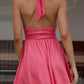 Daverri cutout halter neck mini dress back view with pink bow
