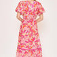 Umgee Floral Notched Puff Sleeve Midi Dress Midi Dresses
