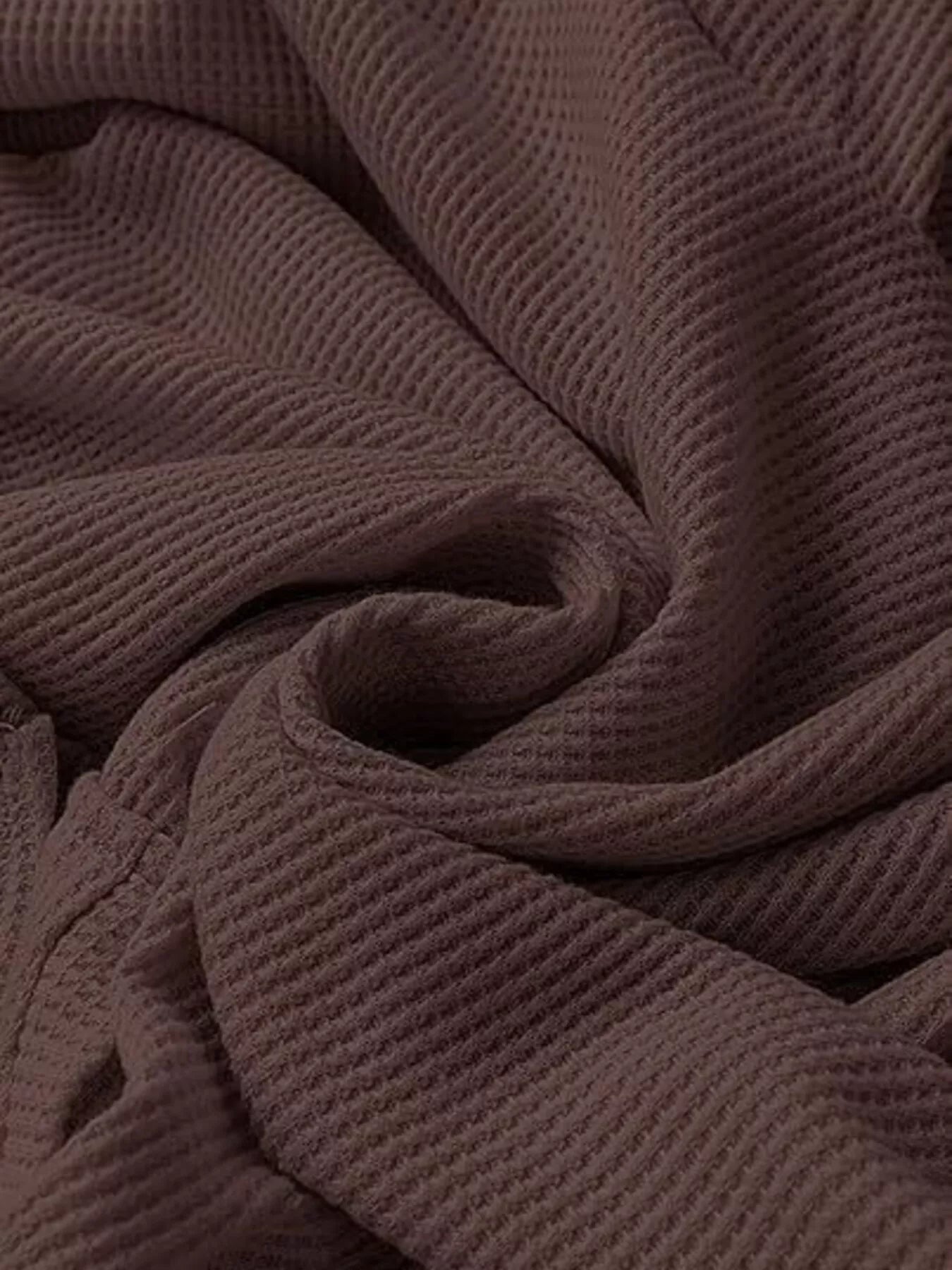 Mauve waffle-knit oversized Daverri Fashions hoodie with drawstring and side slit