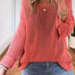 Coral crochet hollow out long sleeve knit top sweater
