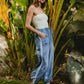 BiBi Striped Tape Details With Bot Tied Point Elastic Waist Jeans Jeans