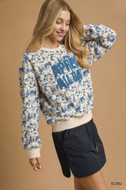 Umgee Scenic Print Cropped Sweatshirt Ecru | Sweatshirts Daverri Fashions