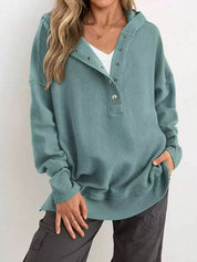 French Blue Half Snap Long Sleeve Hoodie | Hoodies Daverri Fashions