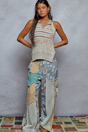 POL Striped Collar Sweater Vest with Star Patch | Sweater Vests Daverri Fashions