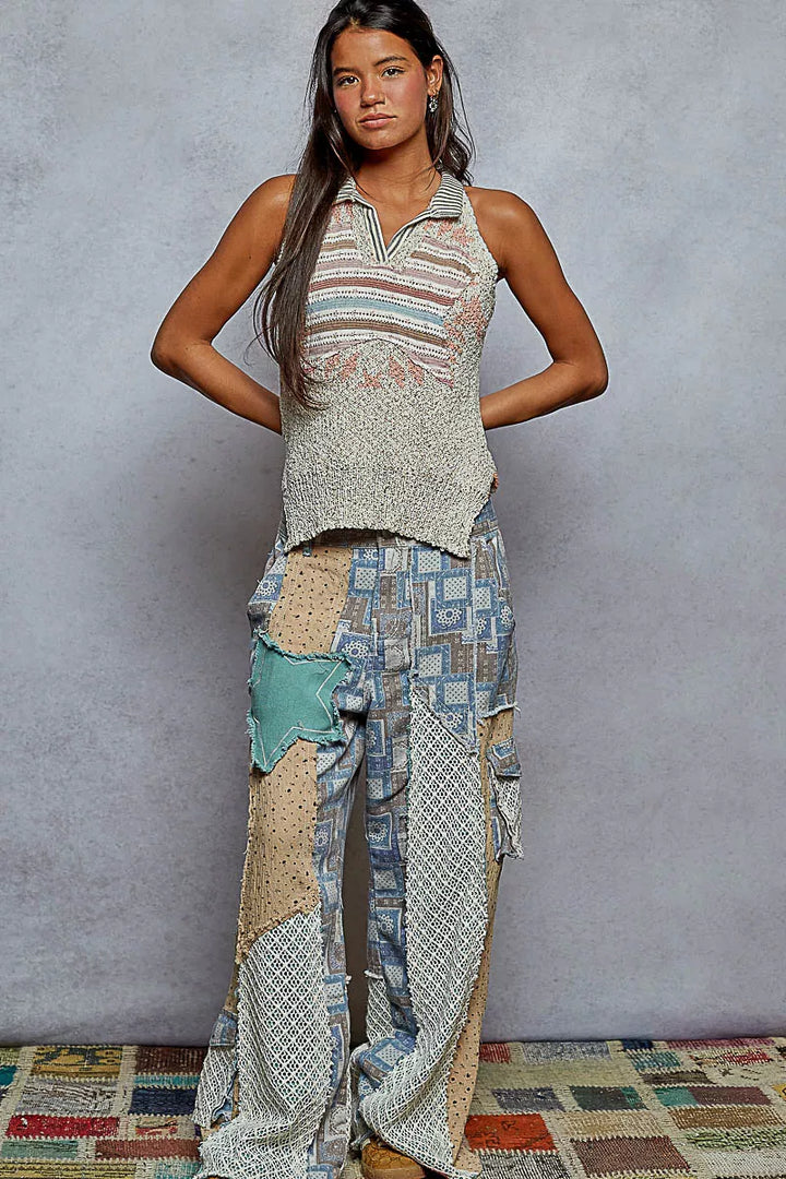 POL Striped Collar Sweater Vest with Star Patch | Sweater Vests Daverri Fashions