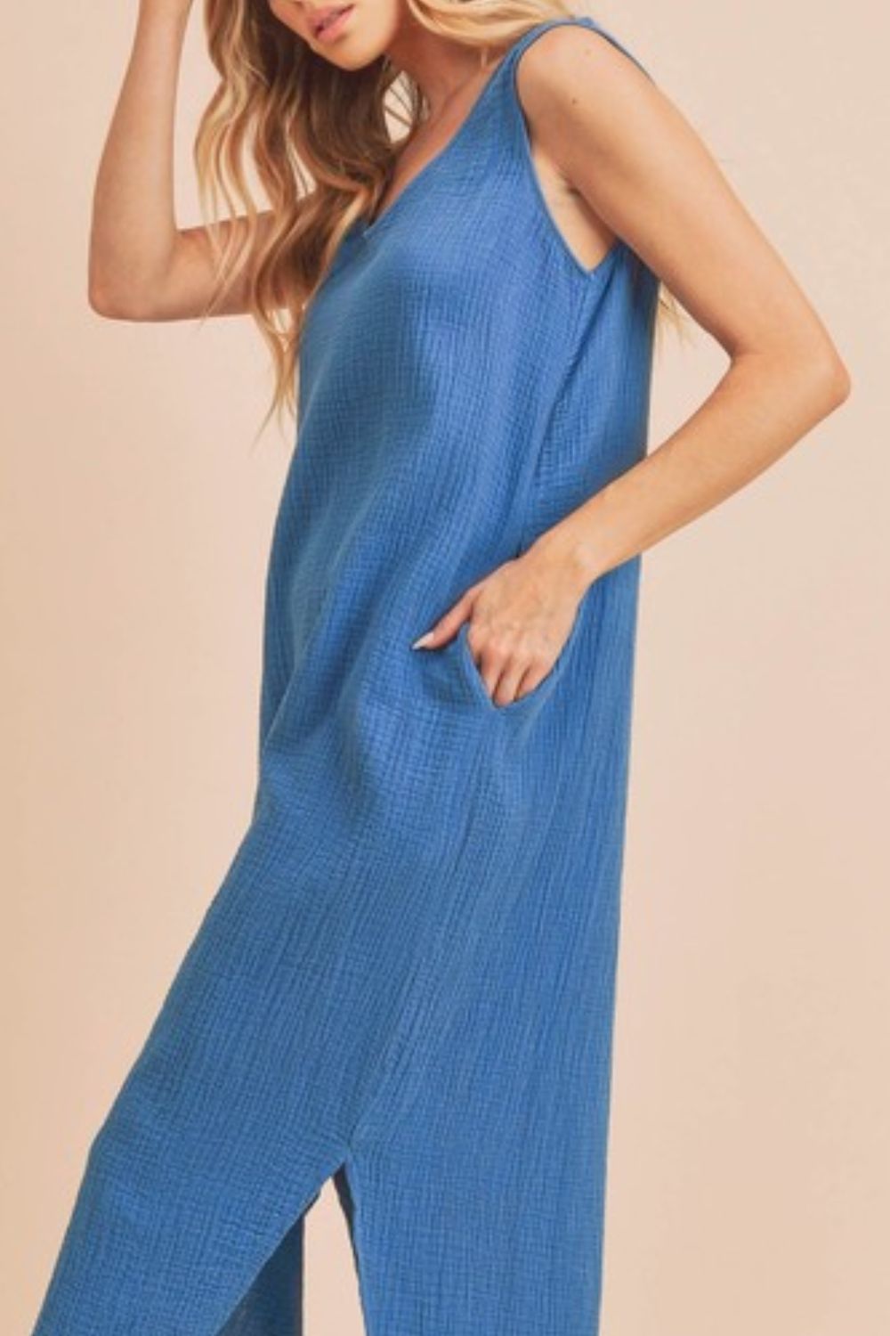 Aemi + Co Round Neck Midi Tank Dress with Pockets Tank Dresses