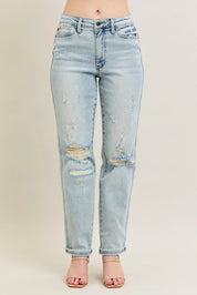 Judy Blue Full Size Mr Repair Stitch Detail Destroy Single Cuff Bf Jeans Plus Size | Jeans Daverri Fashions