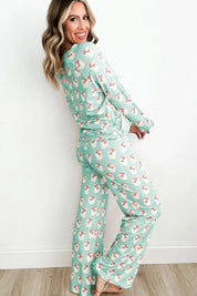 Santa Print Long Sleeve Top and Pants Lounge Set | Loungewear Sets Daverri Fashions