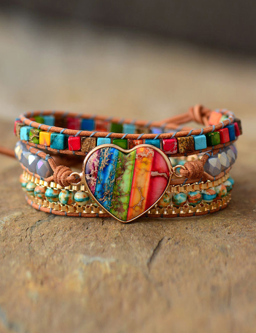 Imperial Jasper & Crystal Layered Bracelet | Bracelets Daverri Fashions