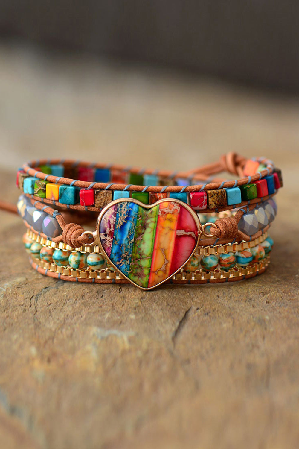 Imperial Jasper & Crystal Layered Bracelet | Bracelets Daverri Fashions