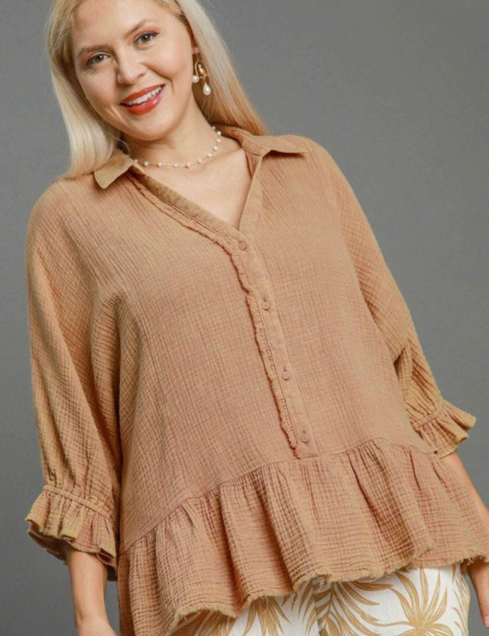 Umgee Full Size Mineral Washed Cotton Gauze Top Plus Size | Tops Daverri Fashions