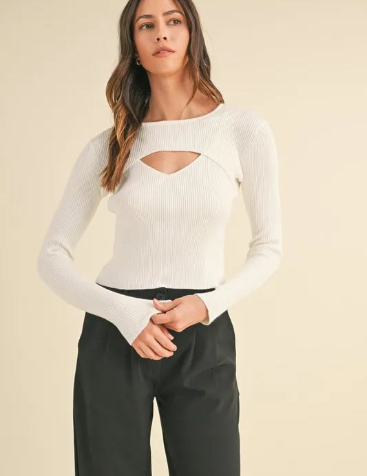 MABLE Cut Out Long Sleeve Ribbed Knit Top | Tops Daverri Fashions