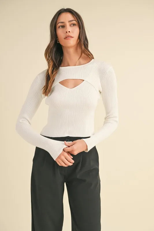 MABLE Cut Out Long Sleeve Ribbed Knit Top | Tops Daverri Fashions