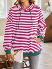 Lovelet Drawstring Striped Long Sleeve Hoodie | Hoodies Daverri Fashions