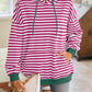 Lovelet Drawstring Striped Long Sleeve Hoodie - DAVERRI FASHIONS