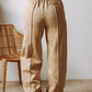 Women’s tan drawstring waist wide leg pants with pockets