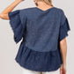 SAGE + FIG Ruffle Sleeve Washed Short Sleeve Blouse Blouses