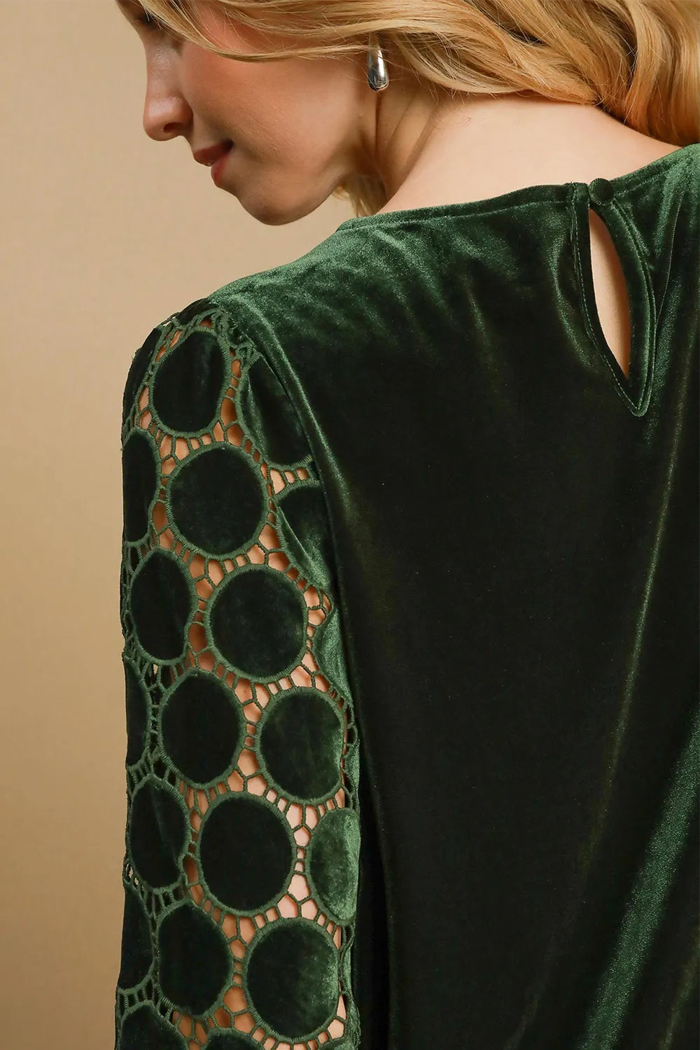 Umgee Polka Dot Lace Long Sleeve Round Neck Blouse | Blouses Daverri Fashions