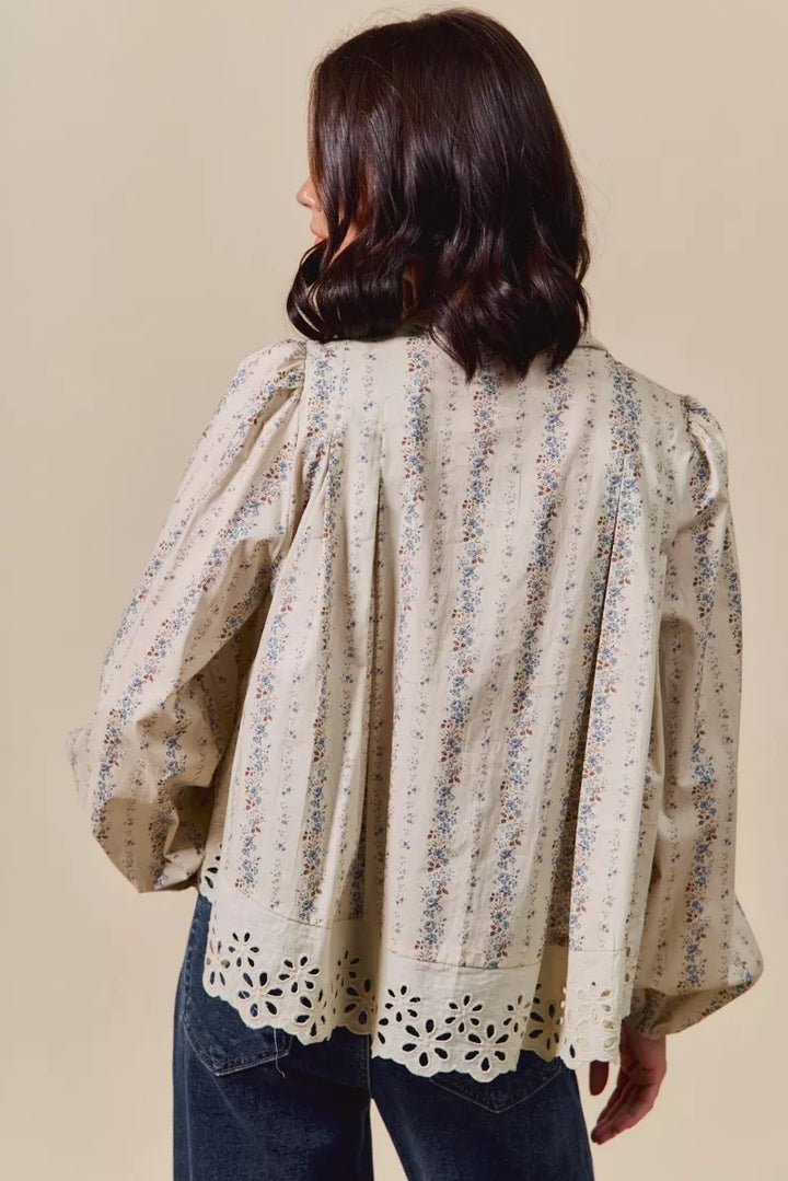 SO ME Floral Print Lace Button Down Shirt | Daverri Fashions
