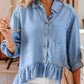 Daverri half sleeve ruffled high low chambray shirt in light blue denim