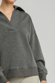 Umgee Johnny Collar Dropped Shoulder Sweatshirt | Daverri Fashions