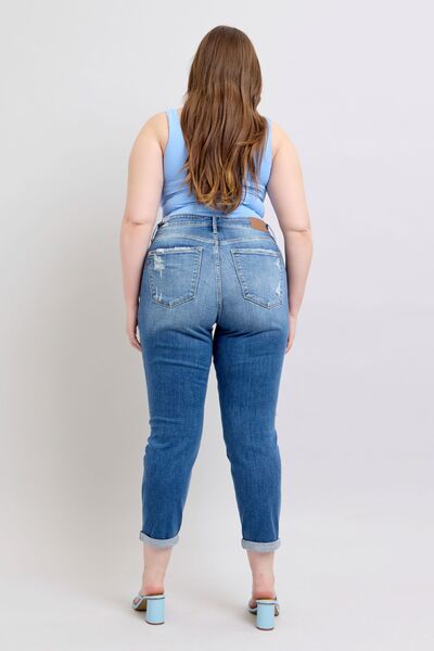 Judy Blue Full Size Button Fly Distressed Jeans with Pockets Jeans